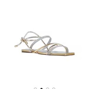 Arezzo flat lace up sandals size 8.5 NWT gold rhinestone leather